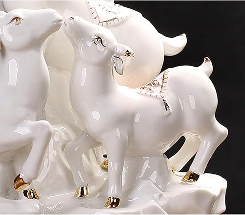 Miniatura 7 de NYKK chino feng Shui Estatua Escultura Sanyang Kaitai Ovejas Muebles Cerámica Doce 12 Zodíaco chino Sanyang Kaitai Fengshui Lucky Town House Salón