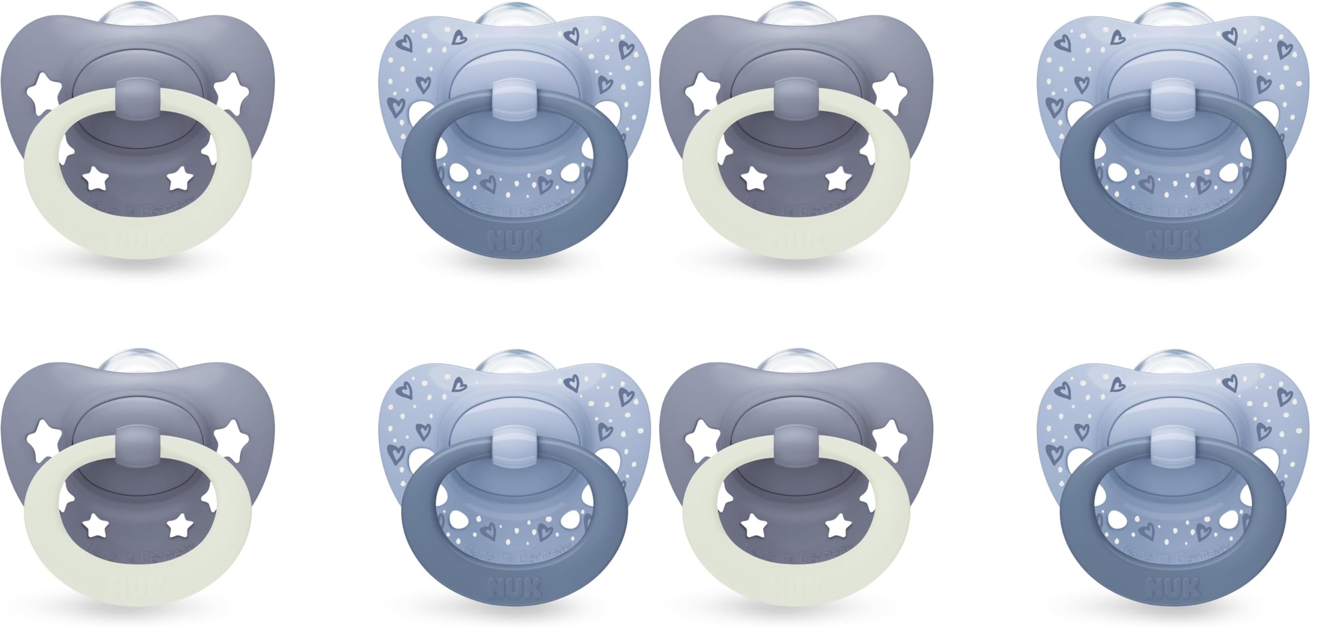 NUK First Choice Classic Day & Night Baby Schnuller | 0-6 Monate | Orthodontische Beruhigungssauger, die im Dunkeln leuchten | 95% Akzeptanz bei Babys** | Blau | 4 Stück (Packung mit 2)