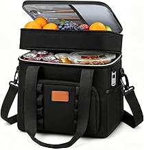 Borsa Termica Porta Pranzo, 30.7L Borsa Doppio Frigo Grande, Borsa Porta Pranzo, Borse Termiche con Tracolla Regolabile, Tasche Multiple e Apribottiglie per Picnic, Campeggio, Ufficio (Nero)