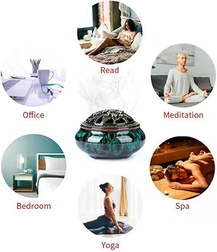 Miniatura 4 de Quemador de incienso con soporte para varillas de incienso Calabash, cenicero de carbón de porcelana para uso con cono de polvo granular de resina o