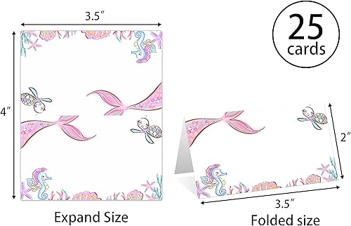 Miniatura 2 de Tarjetas de lugar para bodas, cumpleaños o fiestas, sirena, vida marina, tarjetas de lugar con nombre, tarjetas de mesa de asiento plegables,