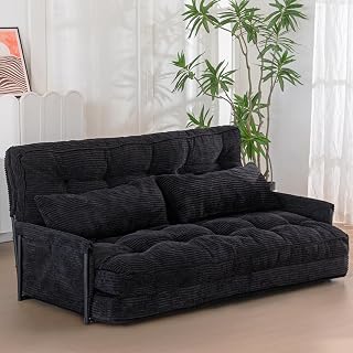MAXYOYO Adjustable Floor Sofa Bed with 2 Pillows - 5-Position Foldable Lazy Couch, Bean Bag Sleeper for Reading, Black Double