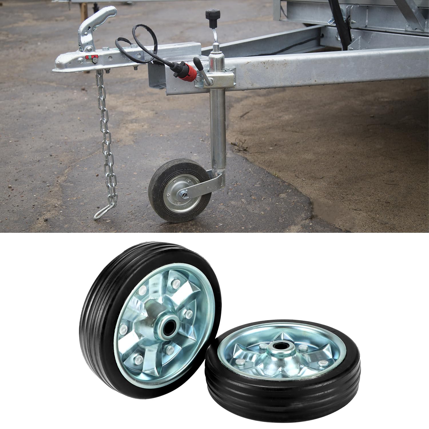 QWORK® Ersatzrad 200x50 mm für Anhänger Stützrad - Erhöhte Tragfähigkeit 680 kg - Vollgummi mit Stahlfelge