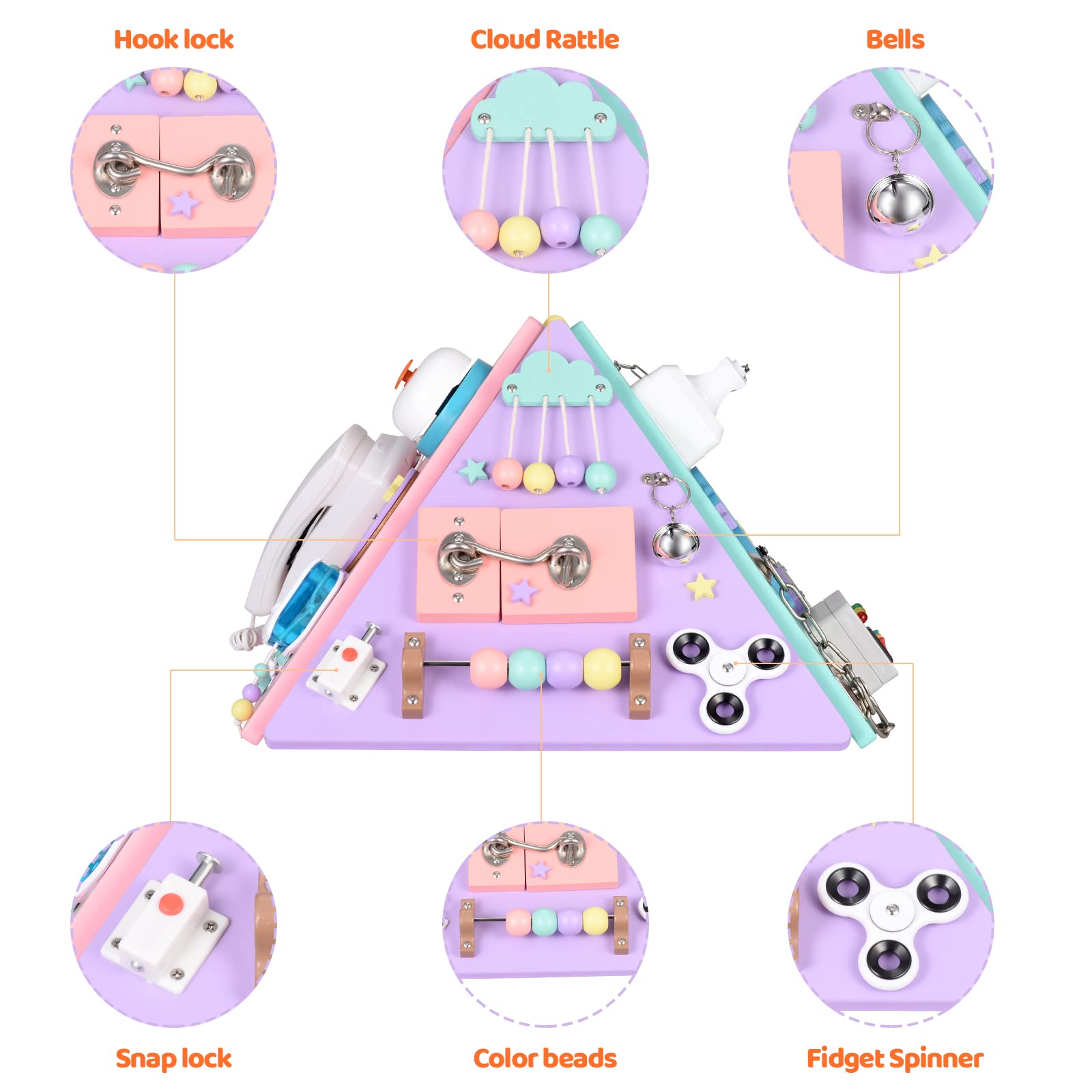 Montessori Busy Board, Motorikbrett Motorikspielzeug zum Lernen Feinmotorik Aktivitätsbrett Skills Board Pyramide Activity Bord Sensorische Spielzeuge für Kleinkinder im Alter von 1–3 Jahren