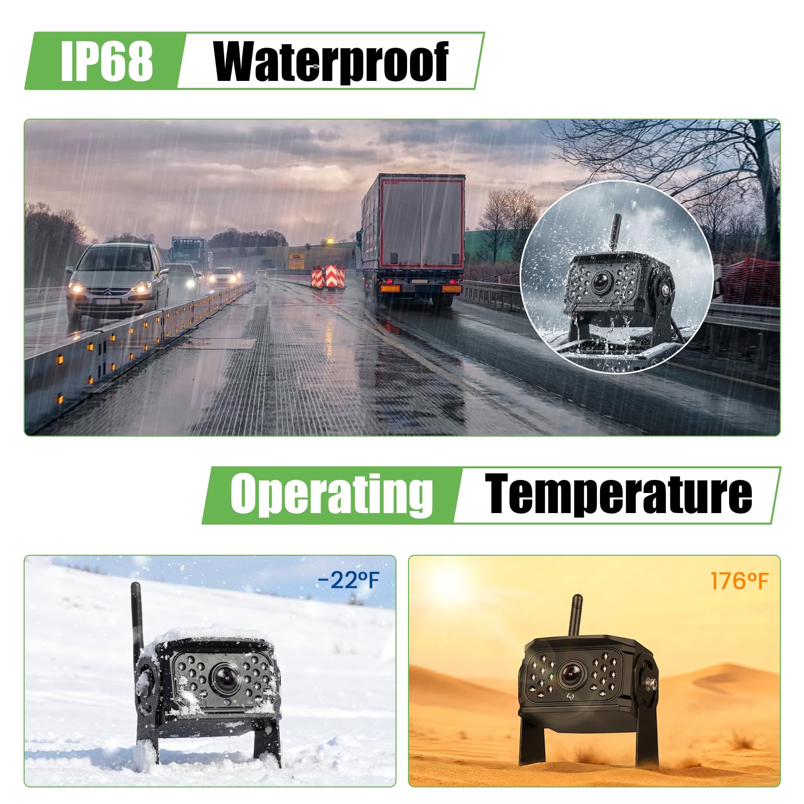 Cámara atrás Digital inalámbrica 4 cámaras, Monitor de Marcha atrás IPS HD de 10,1 Pulgadas con Pantalla Dividida y función de grabación, visión Nocturna, Monitor DVR y Resistente al Agua IP68