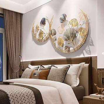 TWY Home Decor Metal Wall Art, Gold Ginkgo Leaves 3D Wall Hanging Creative Handmade Wall Sculpture Modern Artwork Decoration for Living Room, Bedroom