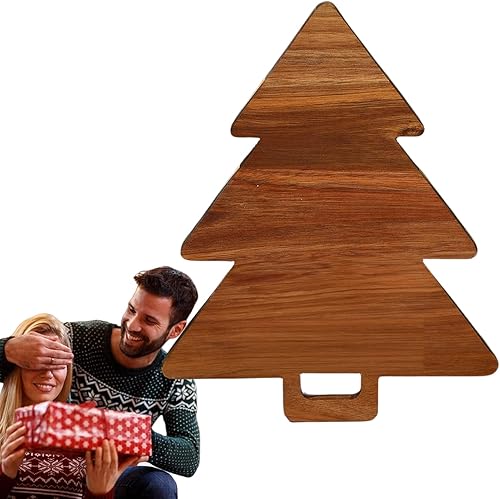 Tablas de queso para árbol de Navidad, bloque de carnicero de madera con mango de cuerno, tabla de servir de madera de Navidad reutilizable, tabla