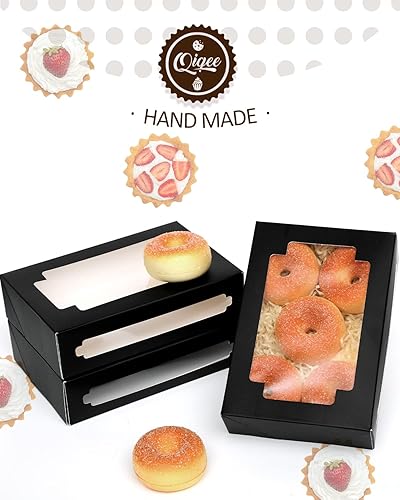 Miniatura 2 de qiqee Cajas de Acción de Gracias para regalo de 8 x 5.3 x 2 pulgadas, 24 paquetes de hojas de otoño, caja de panadería con ventana para donas,