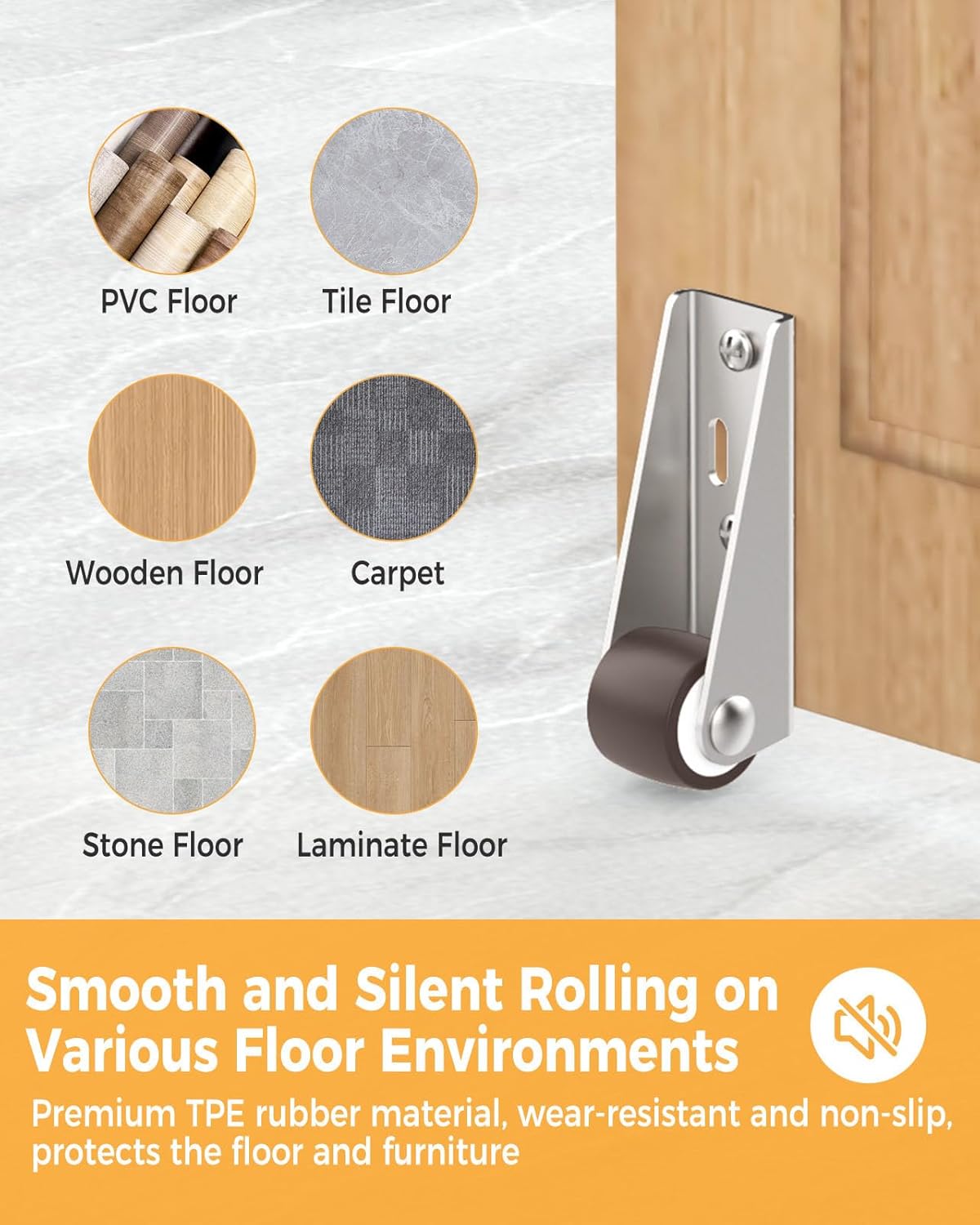 0.9-Inch Low Profile Mini Casters Wheels Set of 2, Silent TPE Long Frame Rigid Fixed Castor Wheels for Furniture, Room Door, Underbed Drawer, Storage Box, Cabinet, DIY Projects (16)