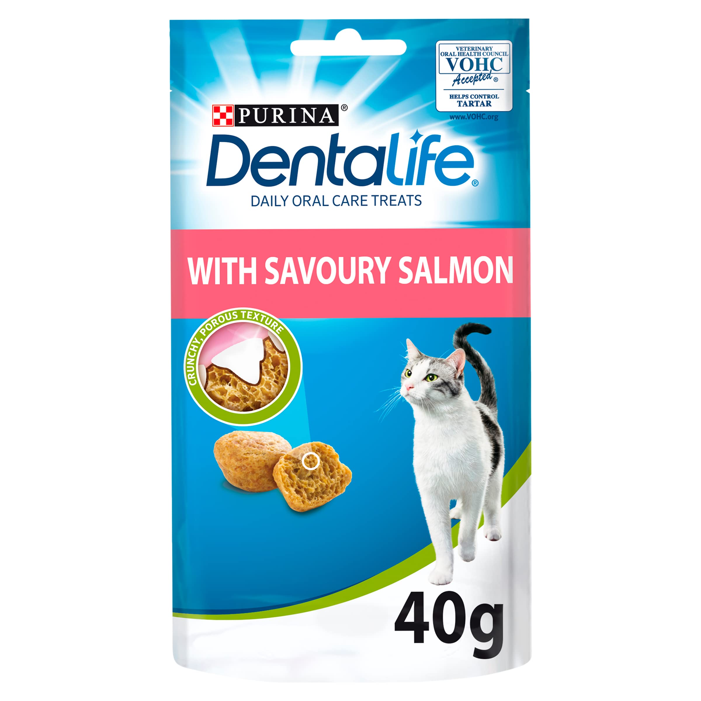 DENTALIFE Dental Salmon Cat Treats 40g (Pack of 8), red, 0.04 g (Pack of 8)