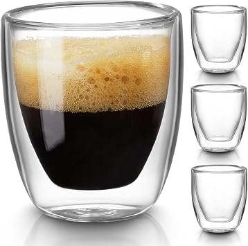 Gencywe Double Walled Espresso Cups Set of 4 50% Thicker, 3 Ounce Clear Expresso Coffee Mugs, Espresso Shot Glasses, Double Wall Insulated Espresso Cups Suit for Espresso Machine, Microwave Safe