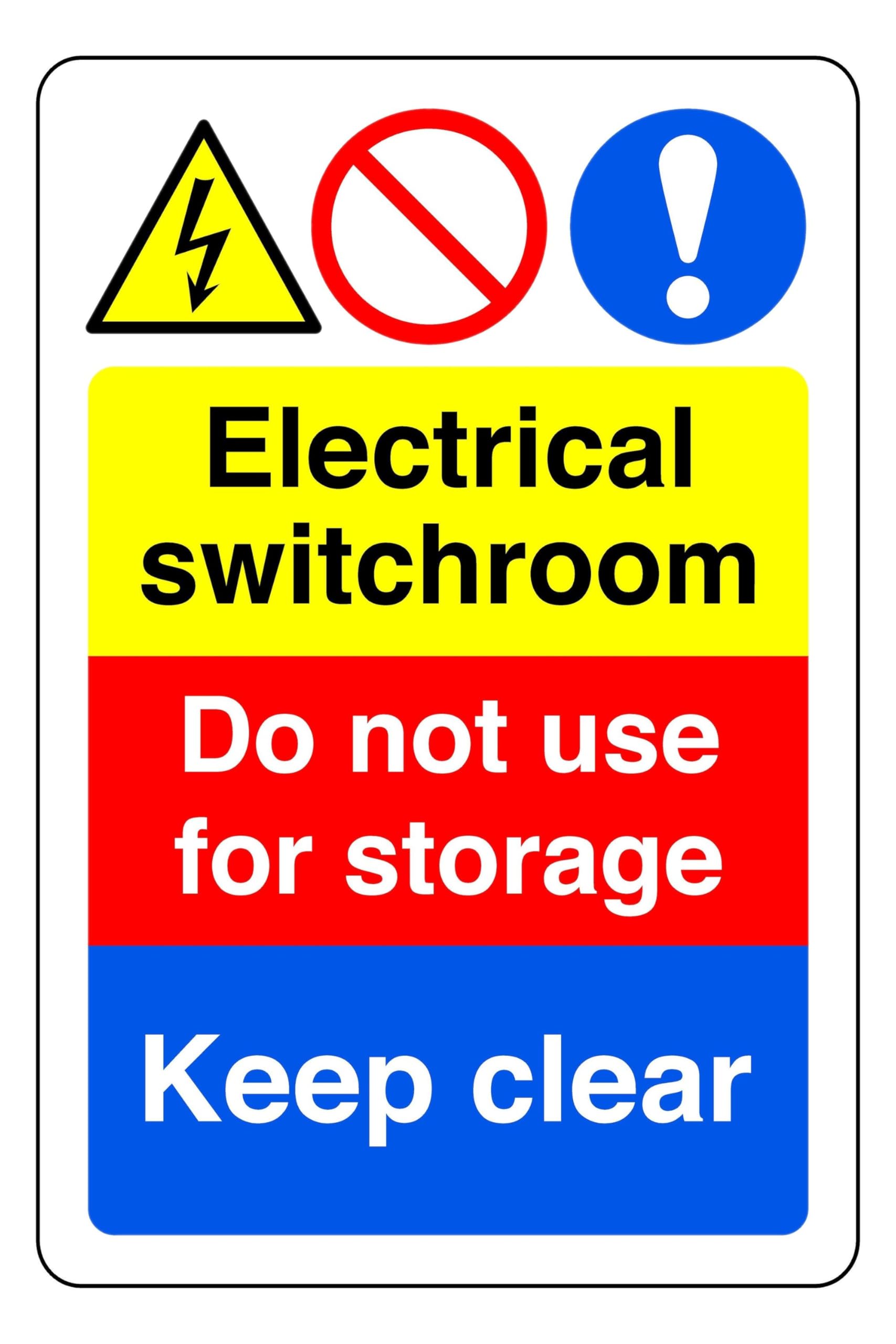 Electrical Switchroom Do Not Use For Storage keep Clear - safety sign - High tack self-adhesive sticker (600mm x 400mm) Viewing Distance within 20m.