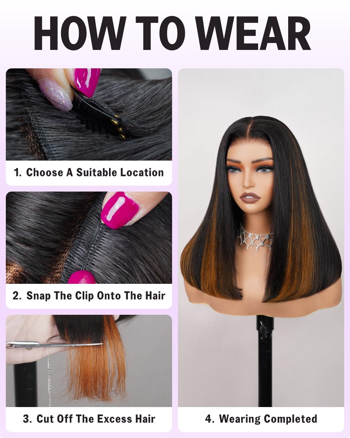 MEGALOOK Salon-Quality Wear and Go Glueless Wig 6x5 Human Hair Wig With 4 Pcs 1B/30 Clip in Hair Extensions Real Pre Cut Lace Pre Bleached Tiny Knots Straight Human Hair Wigs for Black Women 18 Inch - Image 3