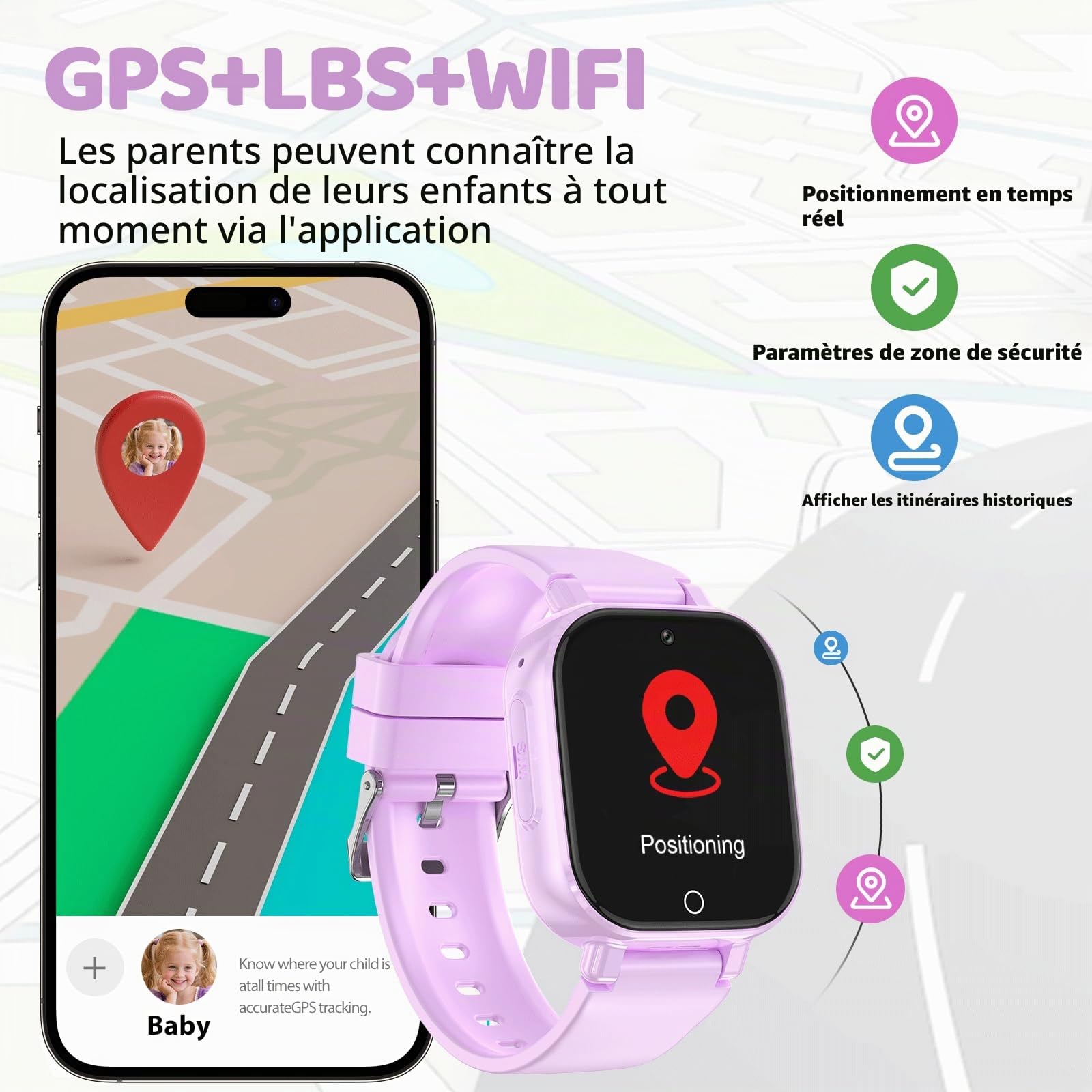 Montre Connectée Enfant-Smartwatch avec 4G Appel GPS Vidéo Chat SOS Jeux