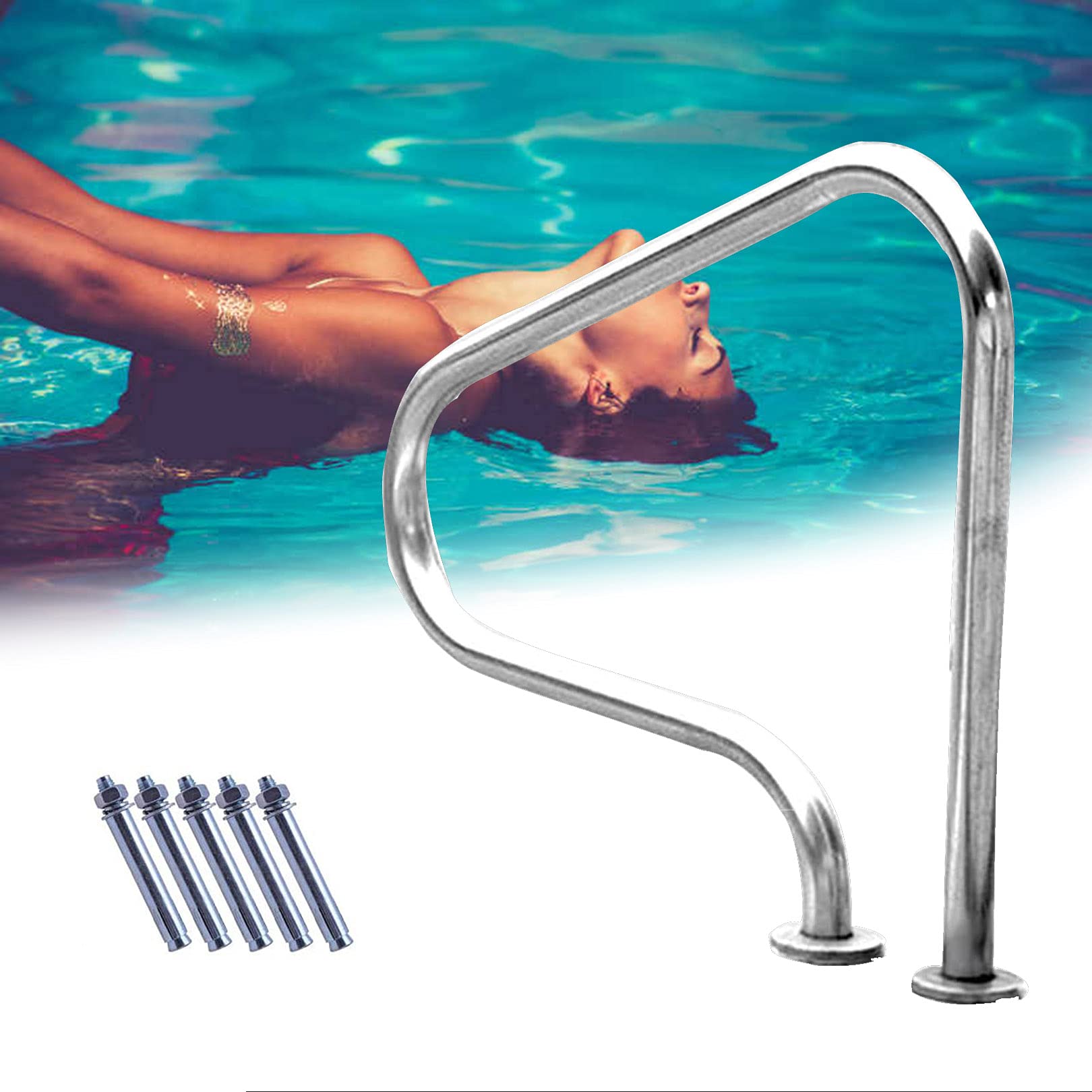 Main courante de piscine enterrée en inox 304 avec accessoires de fixation au sol