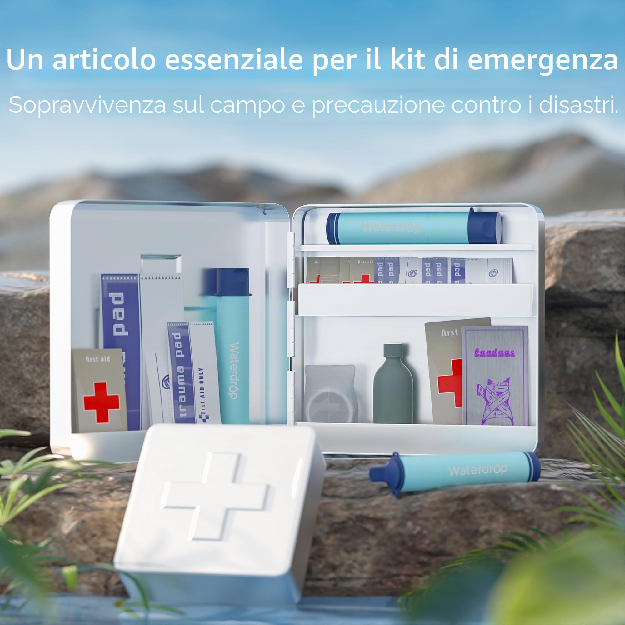 Waterdrop Cannuccia Filtra Acqua con Borsa Acqua a Gravità, Sistema di Filtraggio da Campeggio Portatile, Purificatore per Acqua Potabile per Emergenza Escursione Viaggio Backpacking