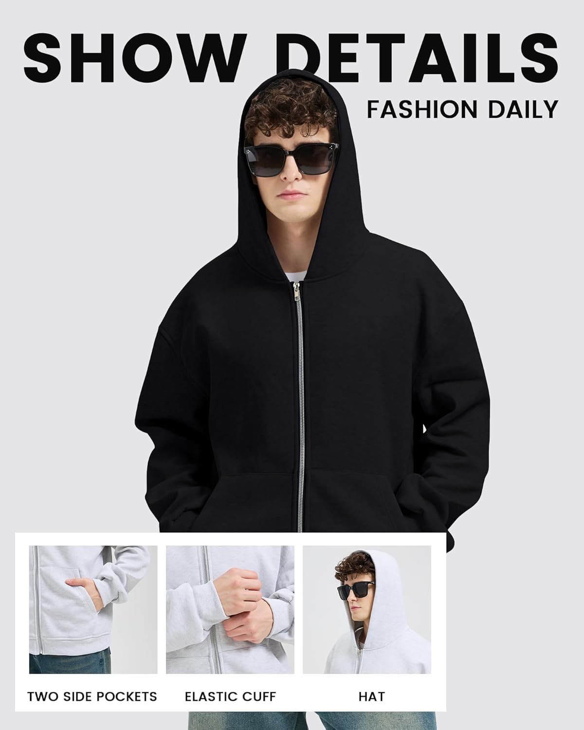 Novelty Zip Up Men's Hoodie with Backpack Casual Sweatshirt for Women Solid Color Unisex Hooded Jacket - Image 4