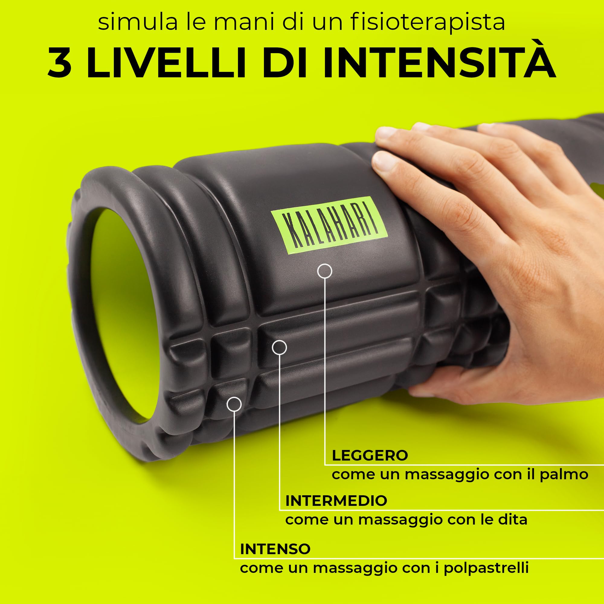 KALAHARI Foam Roller Set, 3 in 1 più Ebook esercizi in italiano – Rullo massaggio muscolare, Palla Doppia e Riccio per Terapia Trigger Point e Automassaggio Miofasciale – Rullo schiena, gambe, braccia