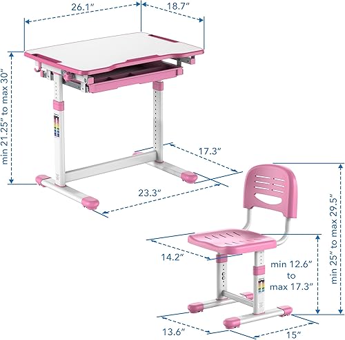 Miniatura 6 de Mount-It! Juego de escritorio y silla para niños, altura ajustable resistente, escritorio para niñas, escritorio de estudio y sillas para niños,
