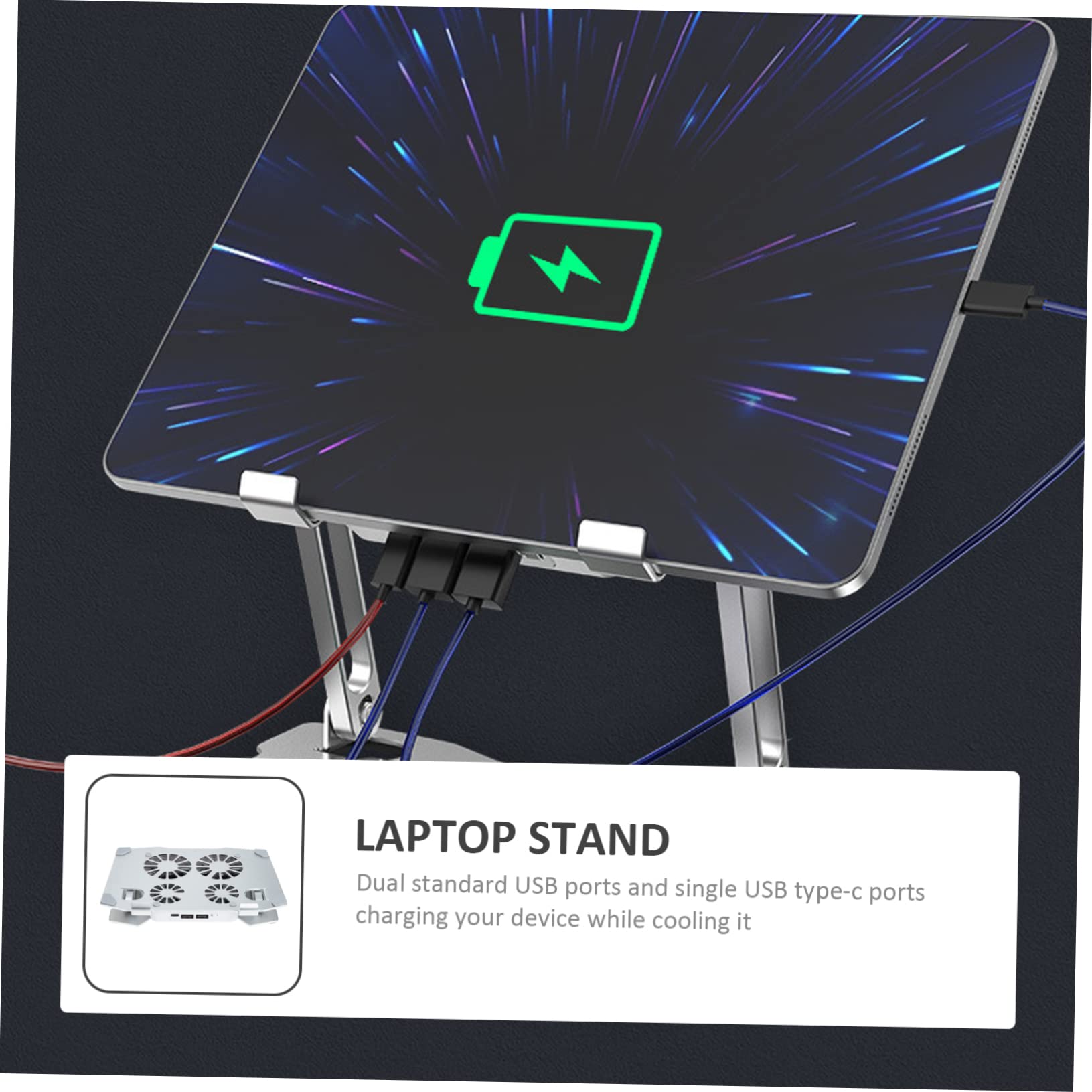 Happyyami Supporto per PC Portatile Regolabile 4 Ventole Silenziose, Base Antiscivolo in Silicone, Doppia Porta USB e Usb-c, Raffreddamento Rapido per Ufficio e Smart Working