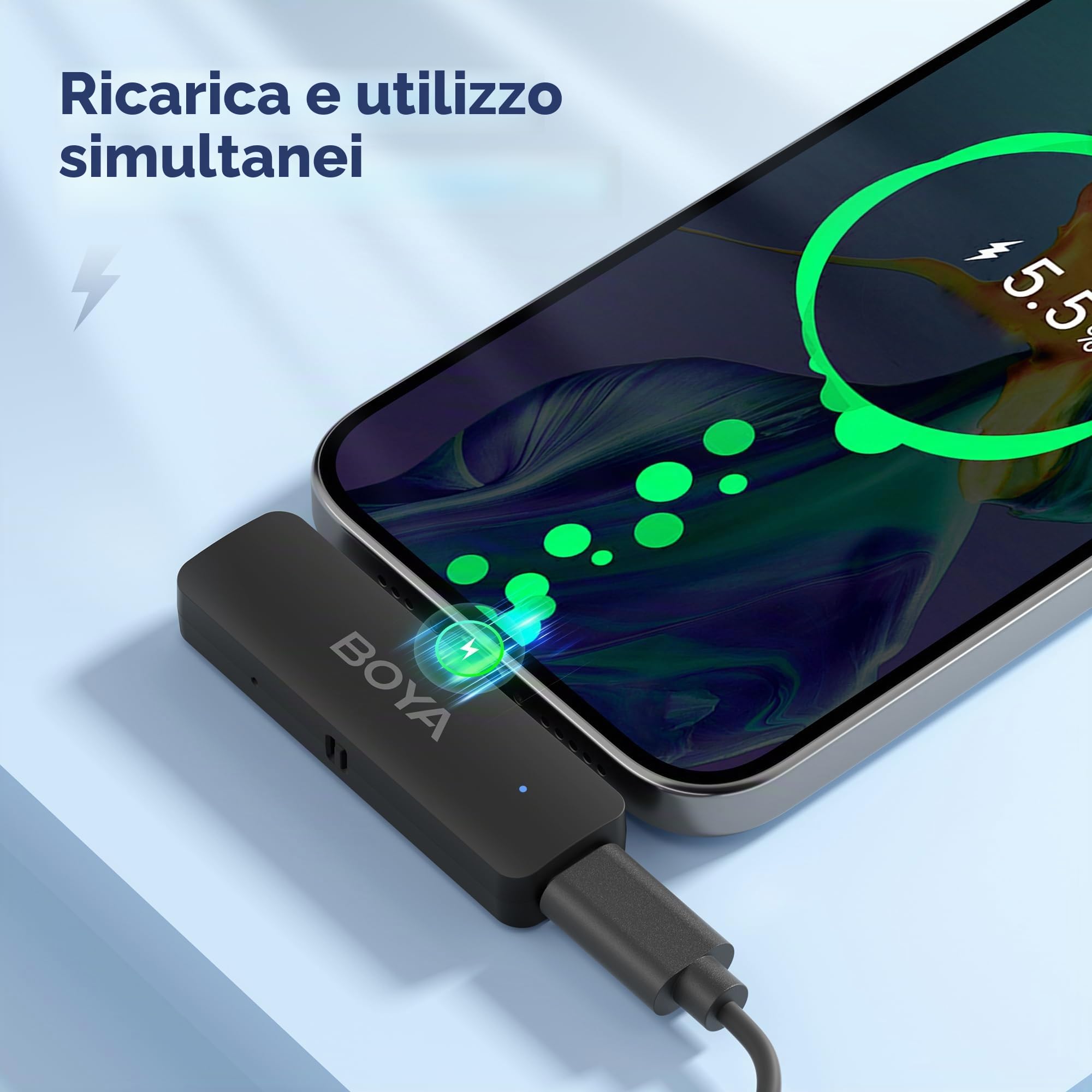 BOYA by-V4 - Microfono lavalier wireless per smartphone Android iPhone 15 tipo C, cancellazione del rumore, batteria 6h, portata 198 m, microfono wireless da bavero con clip per live streaming