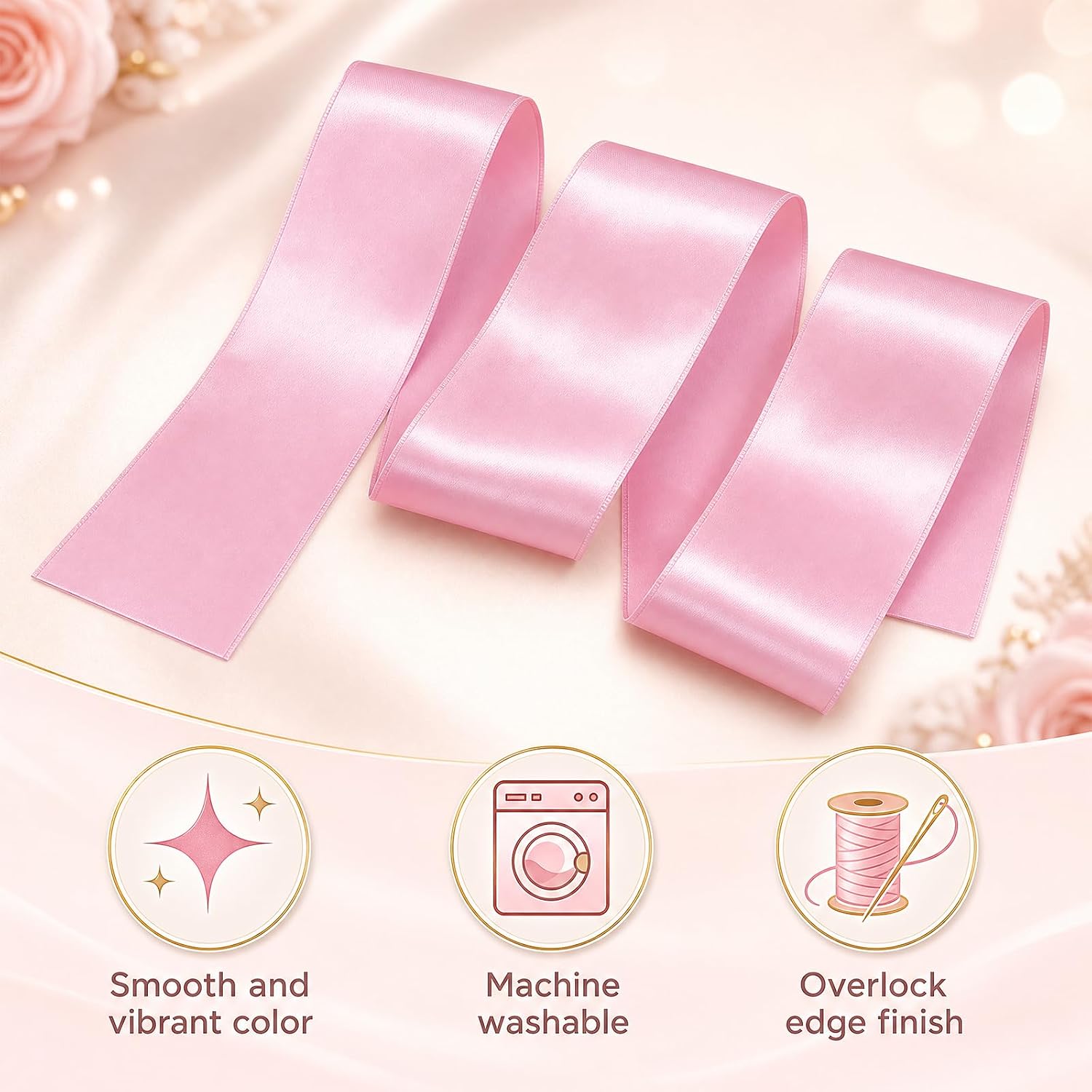 50 PCS Pink Satin Bows Chair Sashes - Universal Chair Cover for Wedding Chair Decorations, Events, Banquets, and Hotel Decor(6 x 108 inches