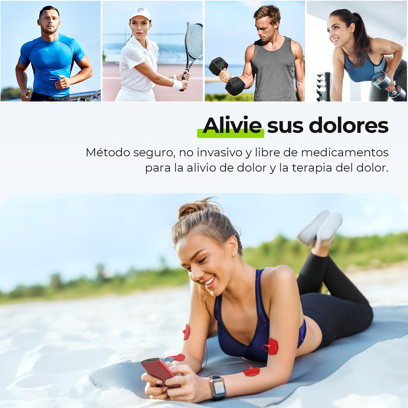 AUVON TENS Electroestimulador con estuche EVA, dispositivo de corriente de estimulación recargable para el tratamiento del dolor con 24 modos, Electroestimulador TENS incluye 12 electrodos, 2 Canales