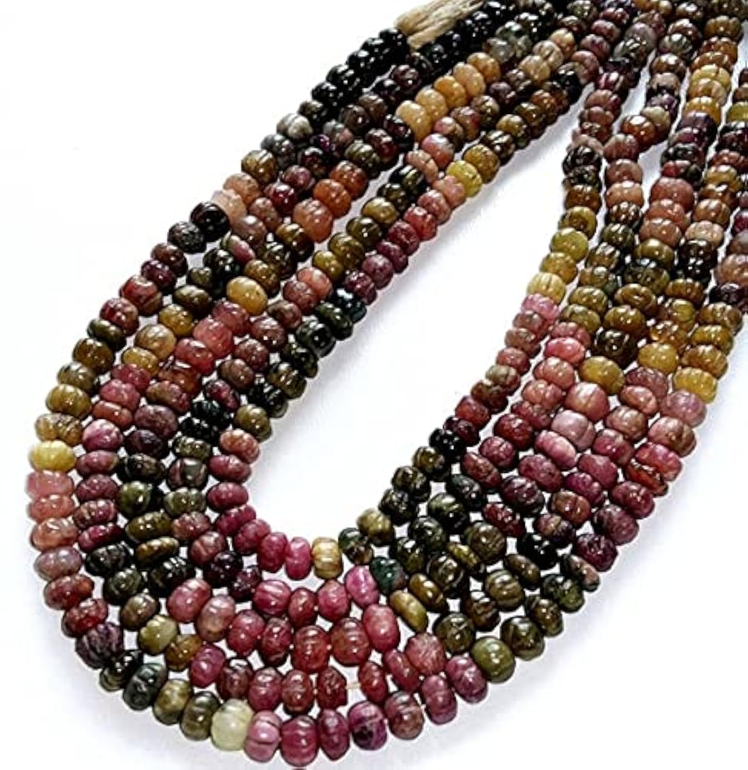 Perles melon tourmaline multicolore naturelles 6-8mm pour assembler vos bijoux d'été
