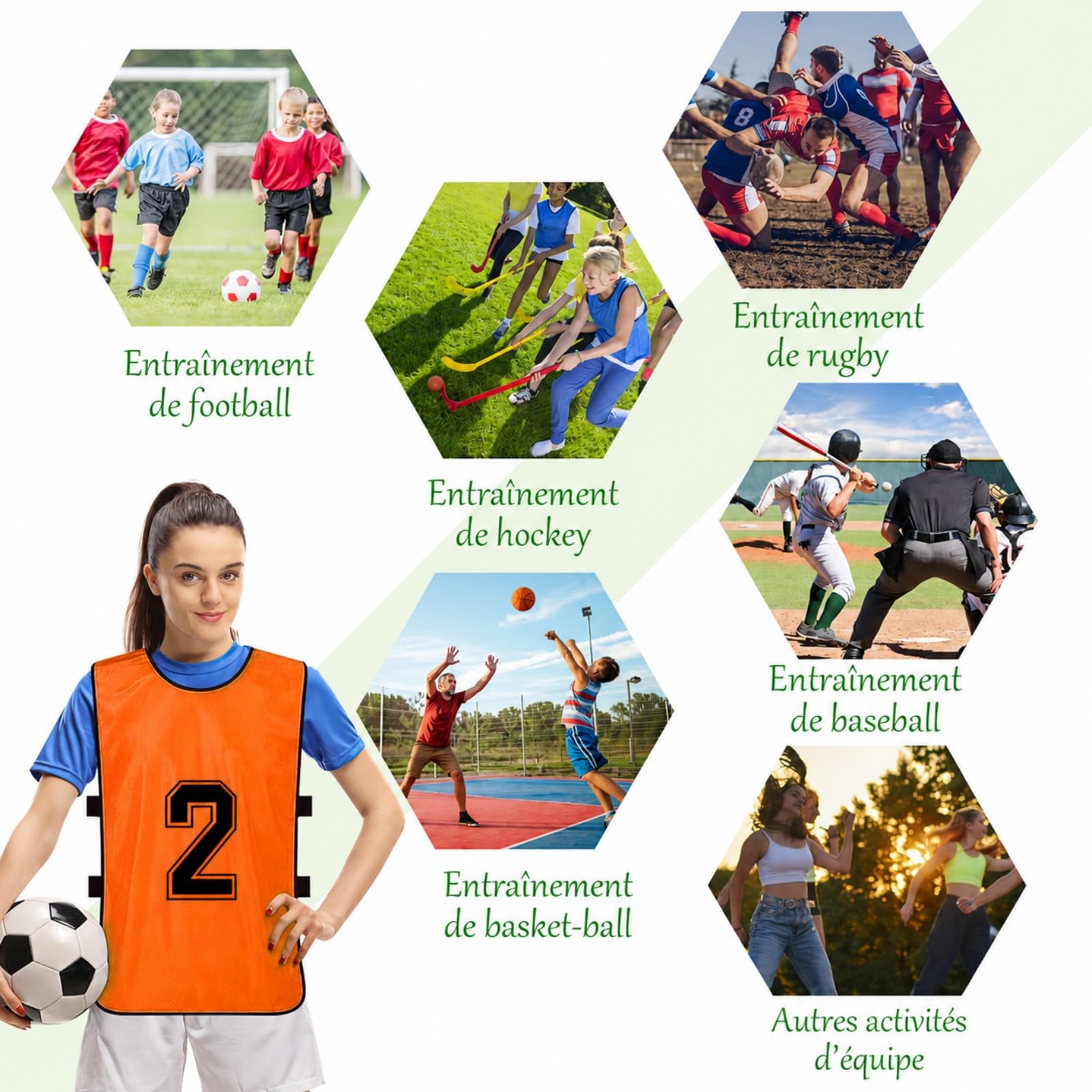 Lot de 12 Chasubles de Football Réversibles Numérotées pour Adultes – Gilets d’Entraînement Respirants pour Sports d’Équipe Foot Basket – Taille XL – Orange/Bleu