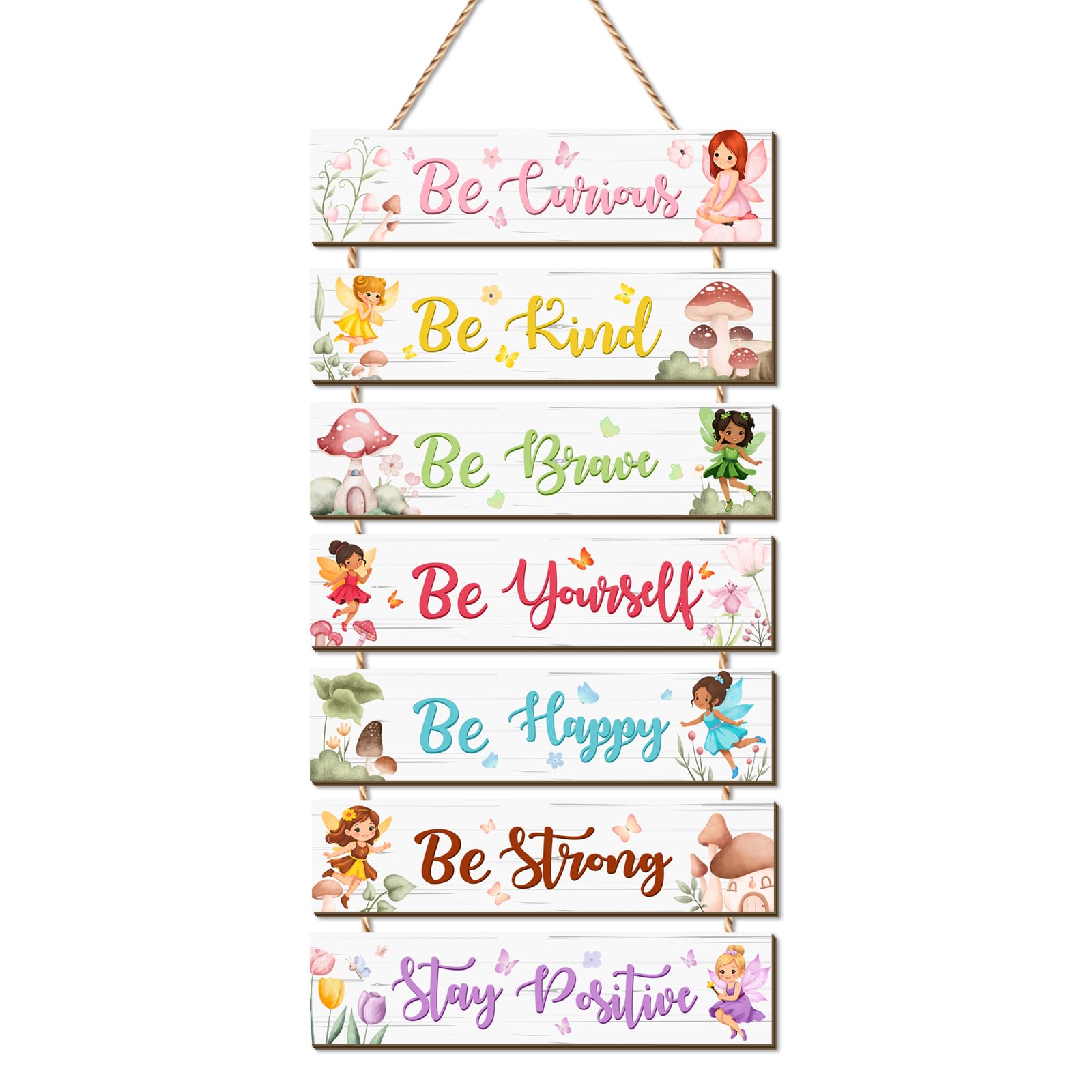 TOARTi Fairy Themed Positive Affirmations Hanging Wooden Wall Sign Inspirational Quotes Fairy Garden Decor for Nursery Be Kind Motivational Wall Hanging Plaque Playroom Kids Girls Bedroom — image 1