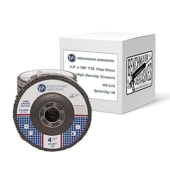 Benchmark Abrasives 4.5" x 7/8" Jumbo Zirconia Type 29 Flap Discs, High Density Sanding and Finishing Wheels for Angle Grinder, 60 Grit, 10-Count