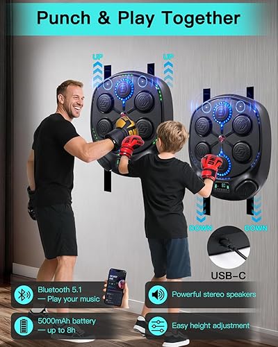 Miniatura 5 de shroop Máquina de Boxeo Musical para Adultos y Niños  Entrenador de Golpes Interactivo Bluetooth Montado en Pared, Alta Sensibilidad, Adaptación al