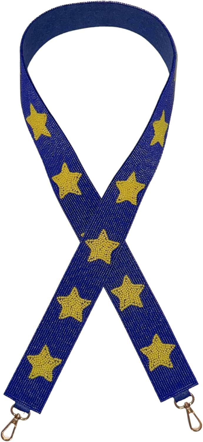 Navy Blue with Yellow Stars Beaded Purse Strap 45” Notre Dame Navy Virginia Michigan Ram Brewer Gold Clasp Game Day Clear Stadium Bag Game
