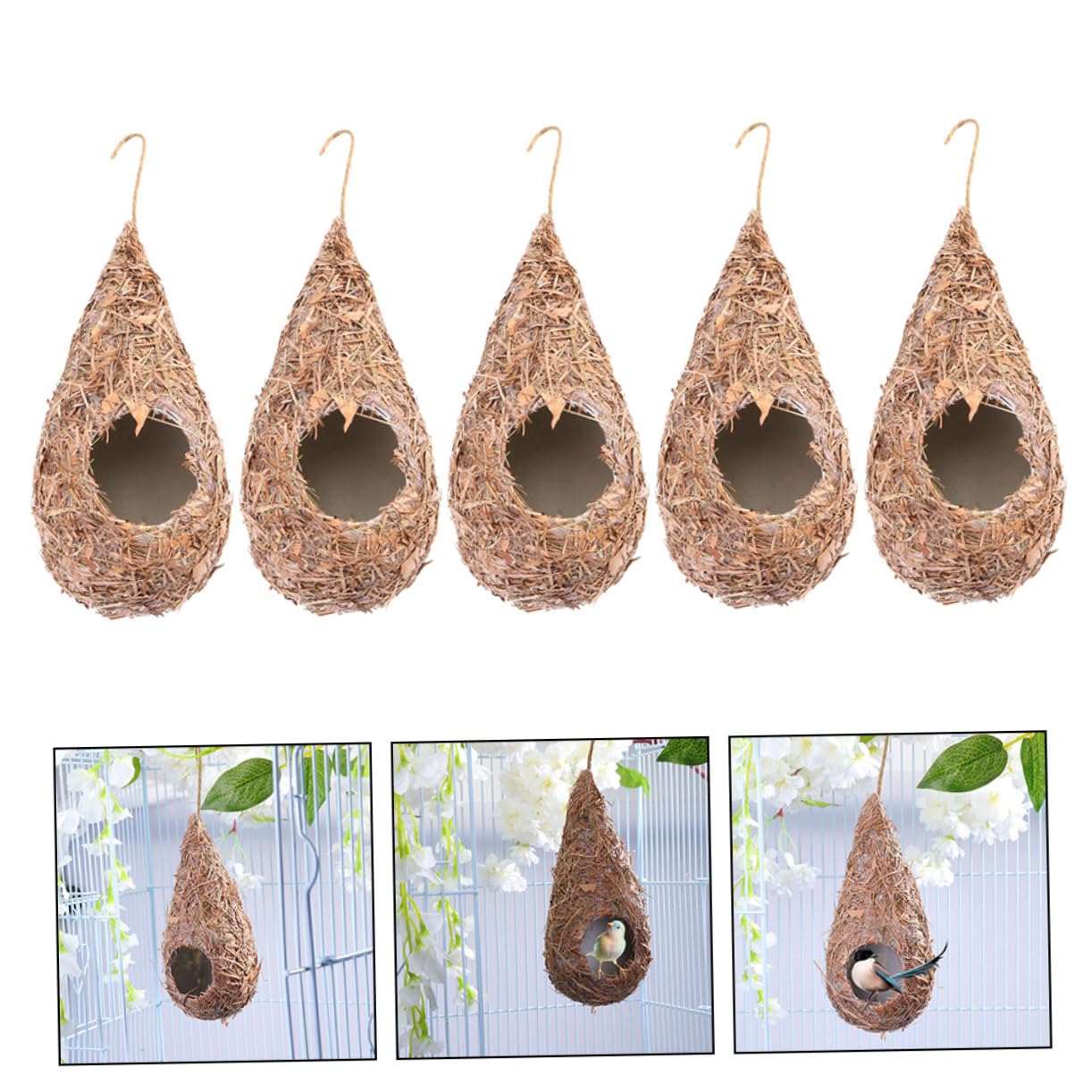 5piezas Nido De Pájaros De Tejida Casa Colgante Natural para Jardín Decoración para Aficionados Las Aves Naturaleza