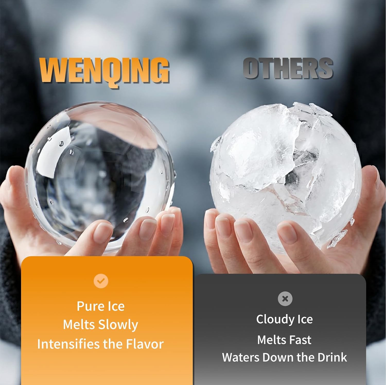 2.5" Clear Ice Ball Maker - Stainless Steel Sphere Ice Mold for Whiskey & Cocktails, Crystal Clear Round Ice Cube Tray with Easy-Release Silicone, Bourbon Gifts for Men, 2 Pack (Black)
