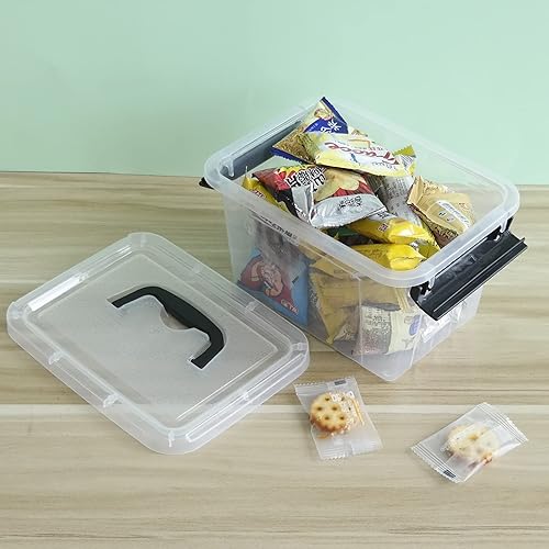 Miniatura 3 de Farmoon Contenedor de almacenamiento transparente de 3.5 cuartos de galón, pequeña caja apilable de plástico con tapa y mango negro, 6 paquetes
