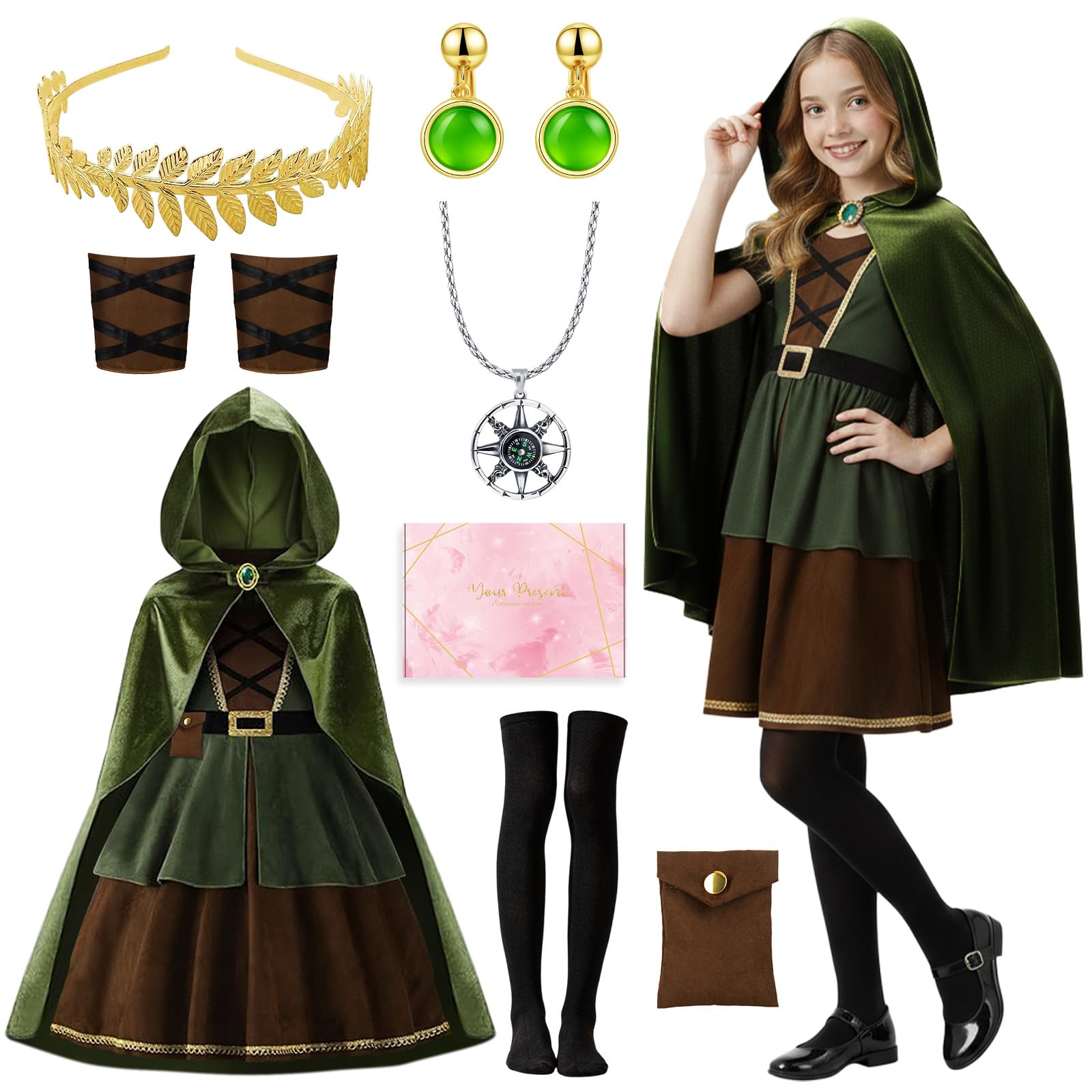 Déguisement Archer Enfant Costume avec Capuche, Accessoires