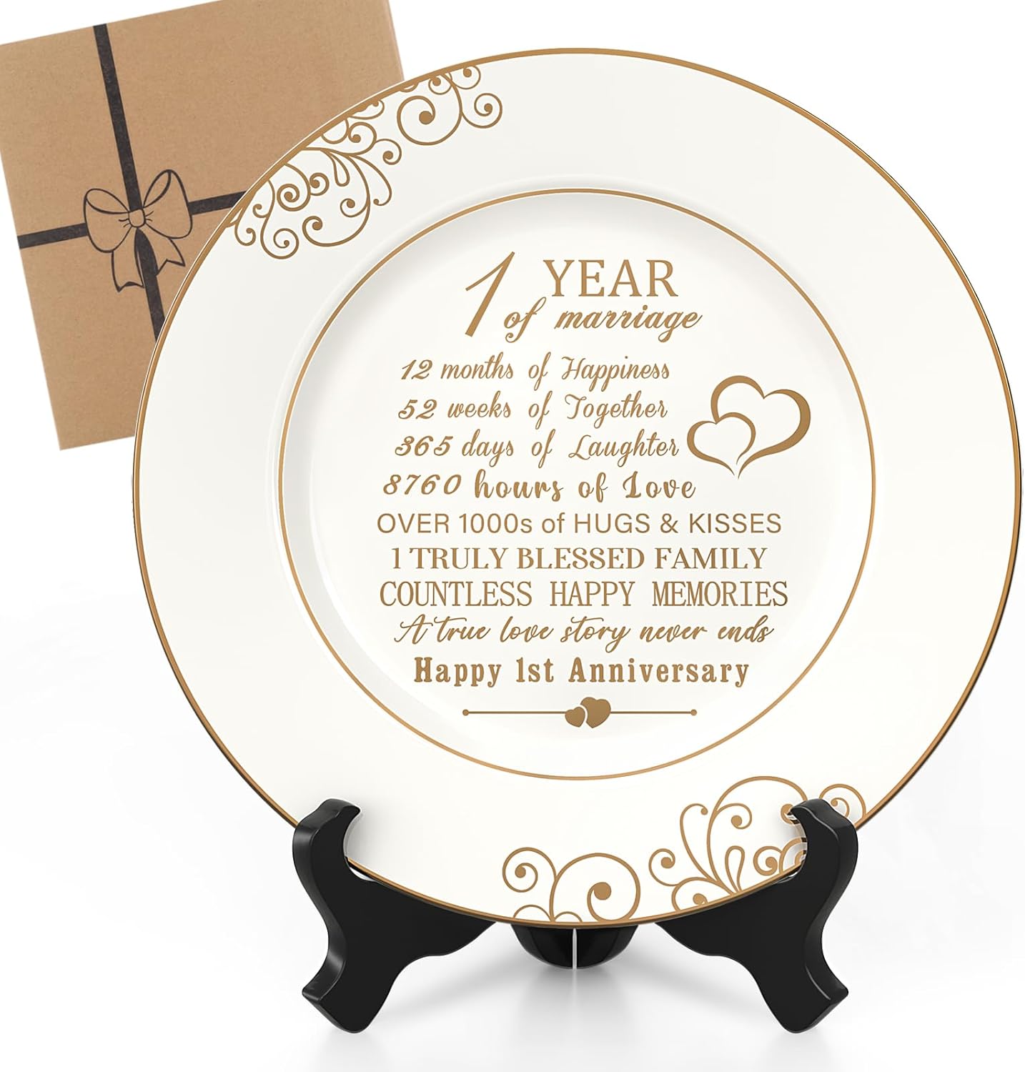 20 Year Anniversary Plate with 24k Gold Foil Decorations - 20th Anniversary Wedding Gifts for Wife Couple Him Her Husband, Ceramic 9"