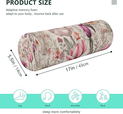 Miniatura 3 de Kigai Almohada cervical con estampado floral, almohada transpirable de espuma viscoelástica suave para cabeza, cuello, espalda y piernas para apoyo