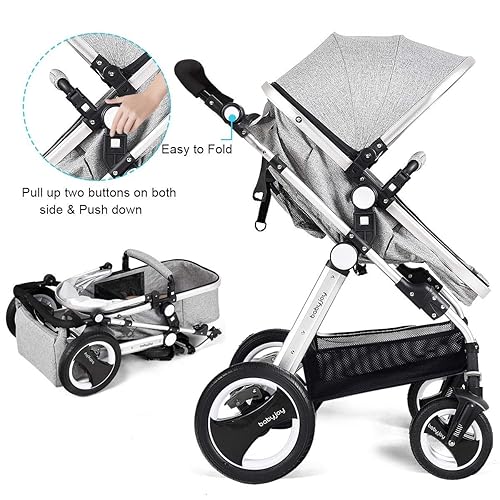 Miniatura 6 de BABY JOY Cochecito de bebé, cochecito reclinable convertible 2 en 1, cochecito plegable con arnés de 5 puntos, incluye soporte para tazas, funda