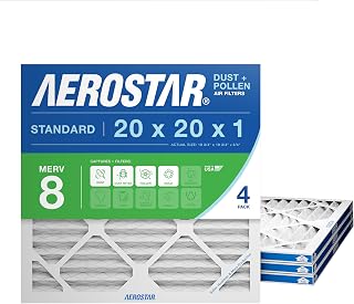 Aerostar 20x20x1 MERV 8 - 4 Count - High Efficiency Pleated HVAC, Furnace & Air Conditioner Filters - Removes Dust, Lint, Mold & Allergy-Causing Pollen