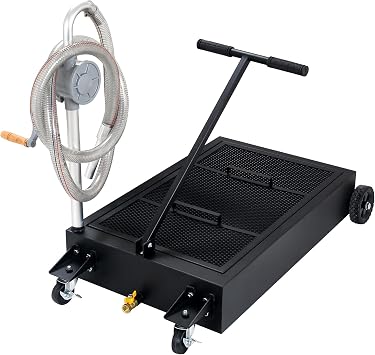 Oil Drain Pan, 20 Gallon Oil Drain Tank Large Capacity Oil Drain Pan with Pump, Foldable Handle, Swivel Casters Wheels, Hose for Car, SUV, and Truck Oil Change, Black