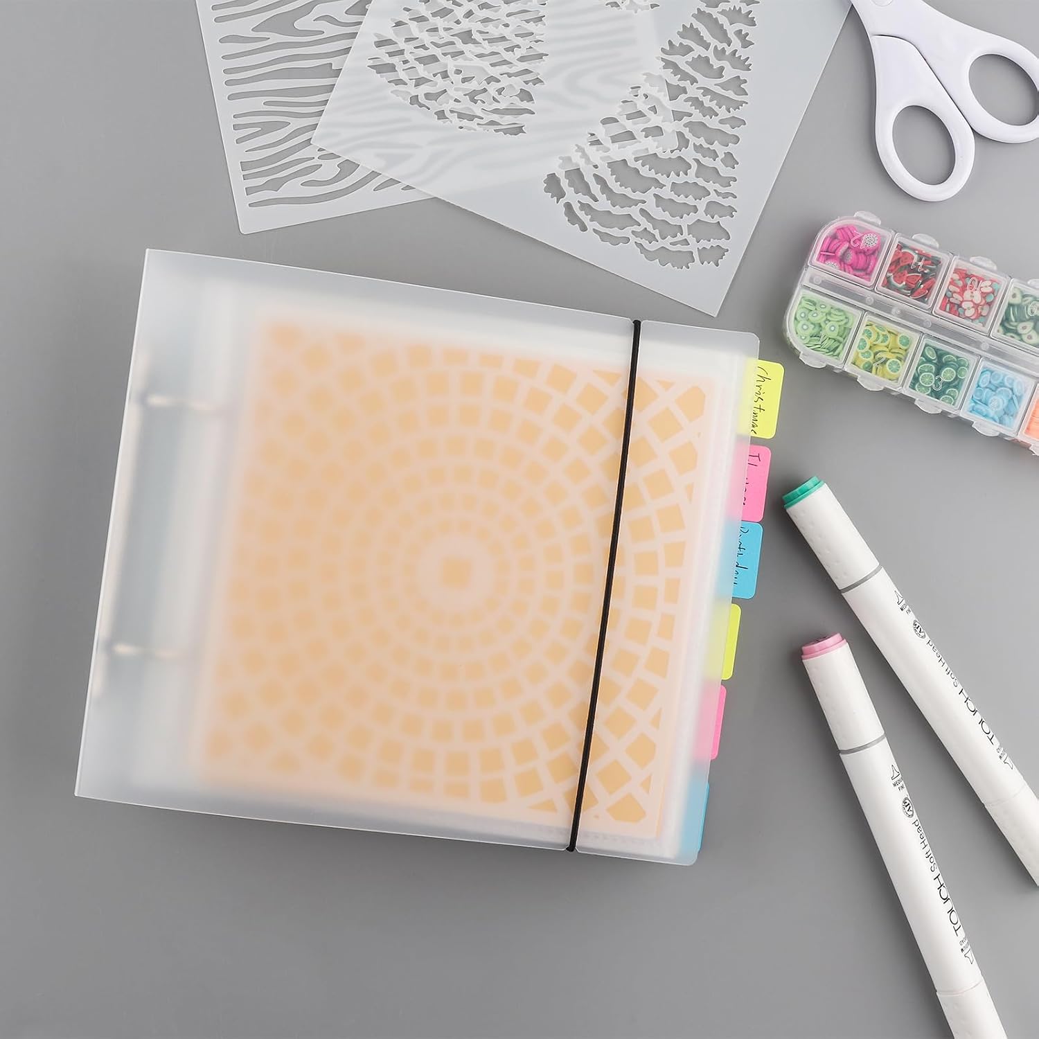 3Pcs 7.8"x 6.8" Clear Stamps Storage Embossing Folder Cookie Stencil Storage Binder Cover fit Storage Pockets,Cardstock, The Distance Between The Storage Folder Organizer 2 Holes is 3 inches