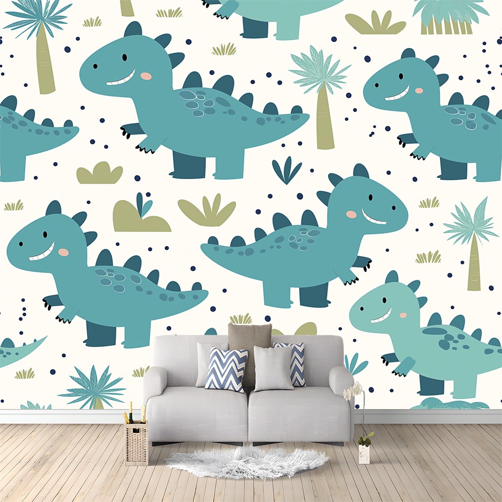 Papier peint dinosaure dessin animé pour chambre d'enfant