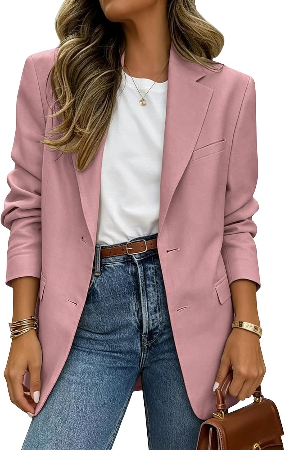 Women's Classic Button Front Lapel Work Office Blazer