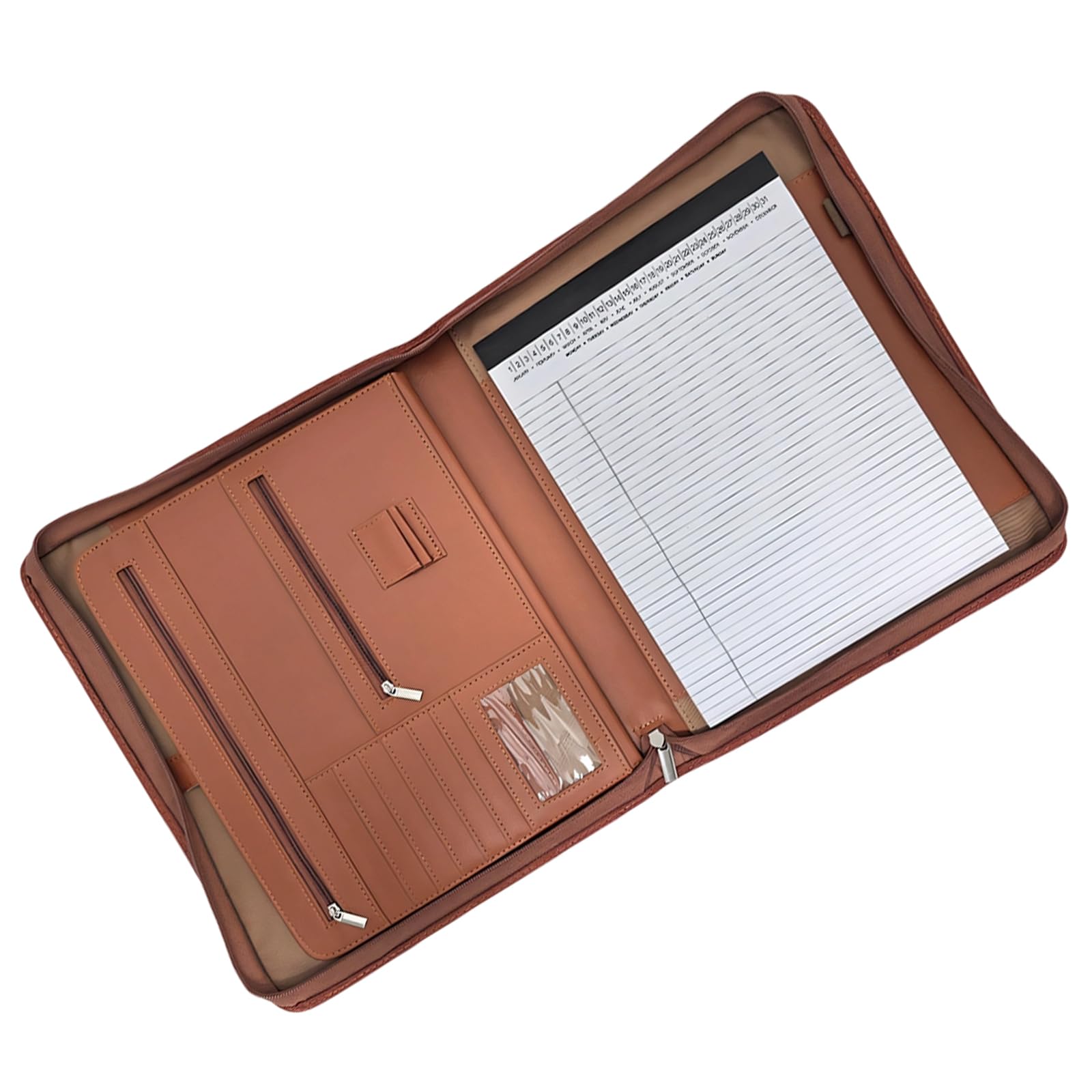 Conférencier en cuir synthétique avec bloc-notes ligné, organiseur de fichiers avec plusieurs poches et emplacements pour cartes pour réunions et voyages Fermeture éclair en cuir PU multifonction avec