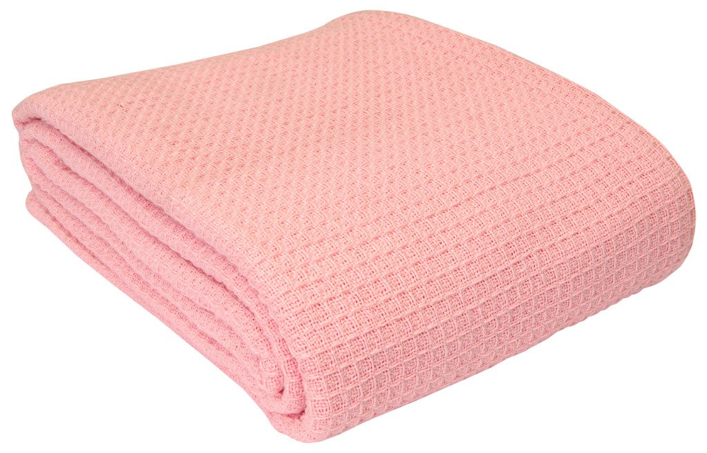 Homescapes Unisex Pink Cotton Waffle Blanket Throw - Soft, Breathable & Skin-Friendly In | Size: 178Cm X 228Cm