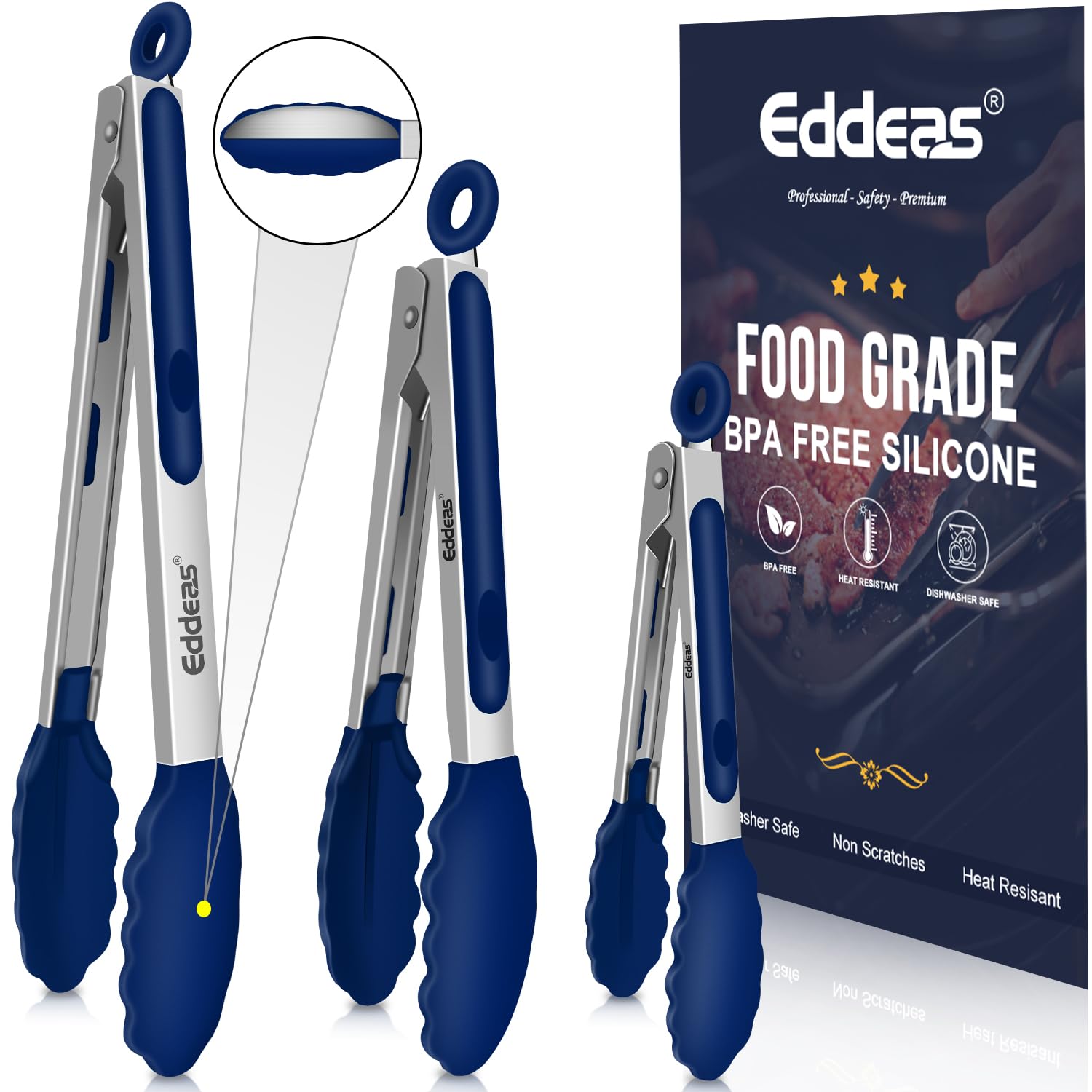 Tongs For Cooking - Kitchen Tong with Silicone Tip 7", 9", 12" Blue