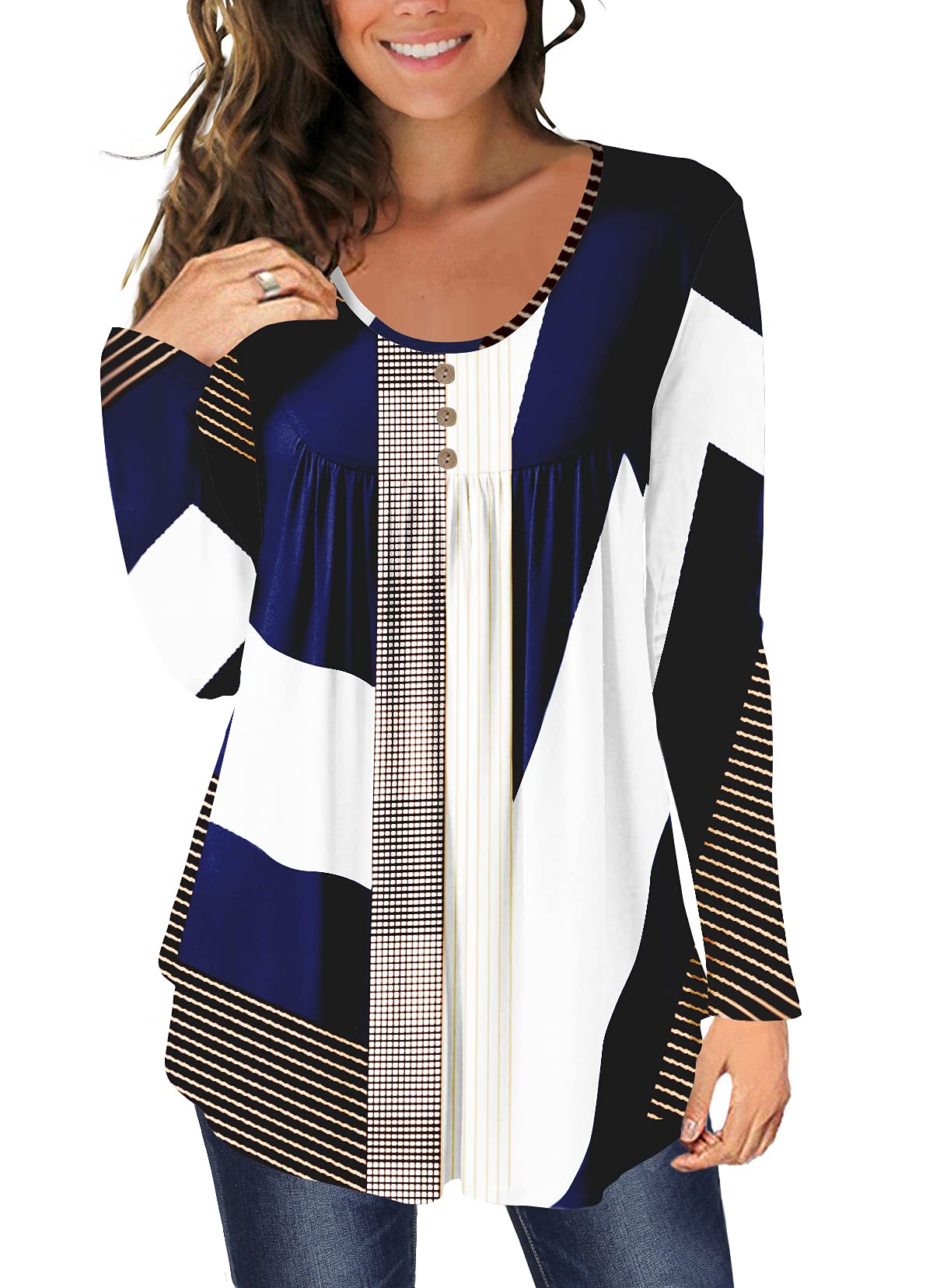 Women's Casual Tunic Tops To Wear With Leggings Long Sleeve Henley Blouses Botton Up Shirts