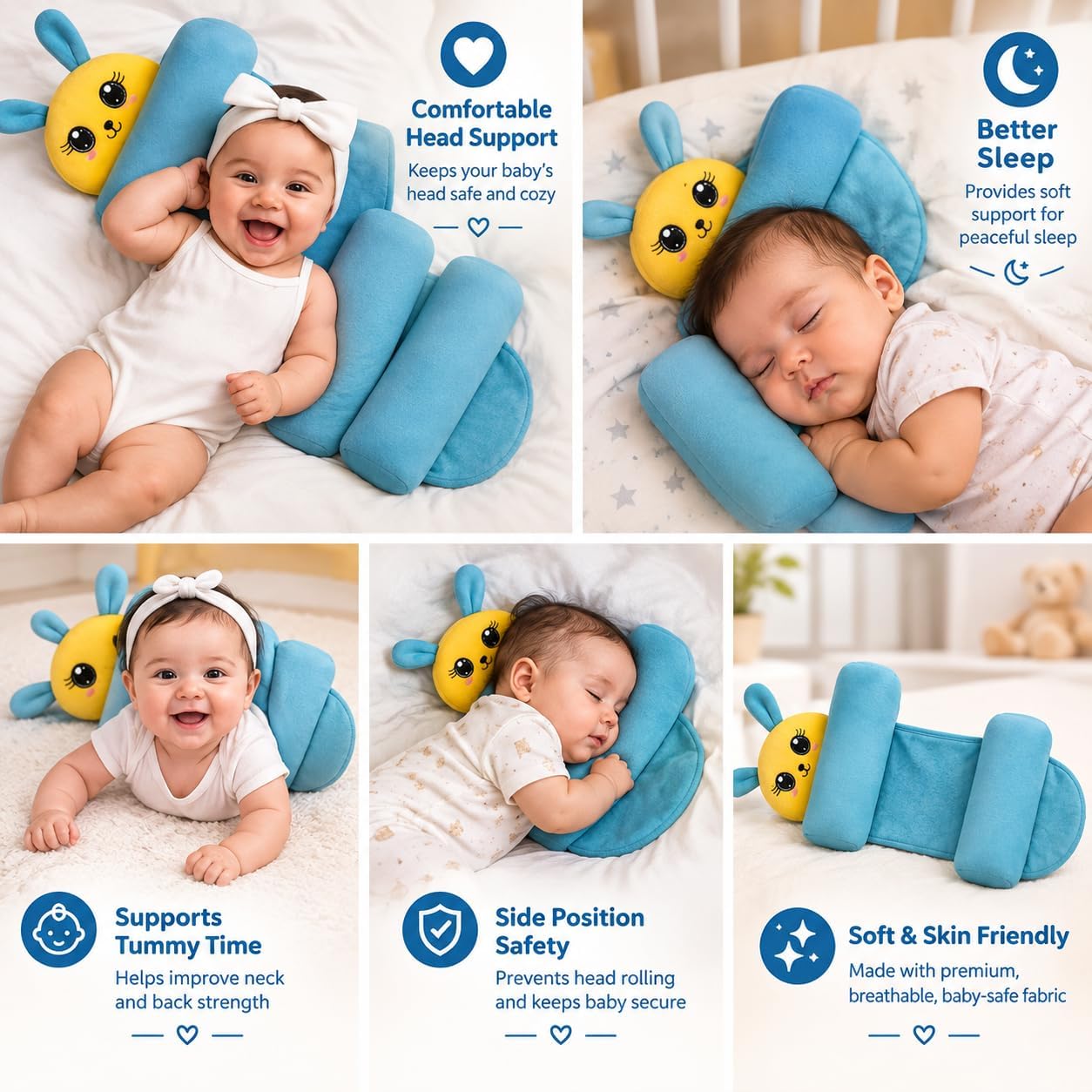 Mustard Seeds (Rai) Pillow Cotton,Head Shaping Takiya Sky Blue Color